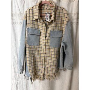 SWEET GENERIS distressed denim and tweed SHACKET SZ 3X NEW